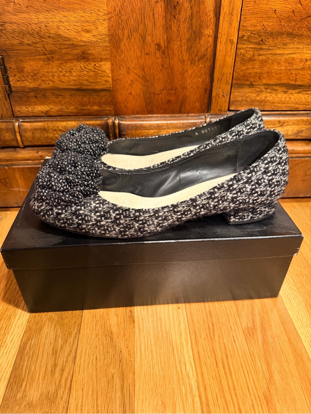 CHANEL Tweed Ballet Flats - Black, White, Gray
